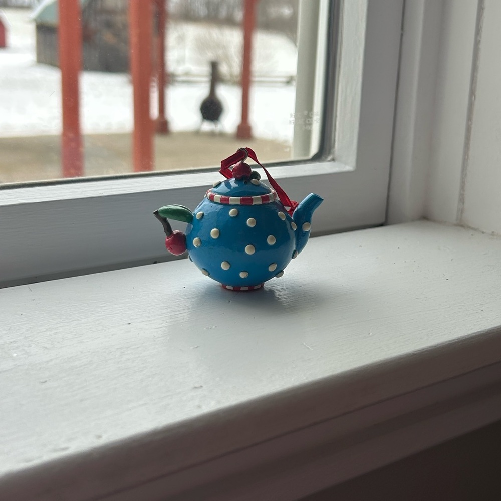 Polka Dot Holiday Teapot Ornament - Blue